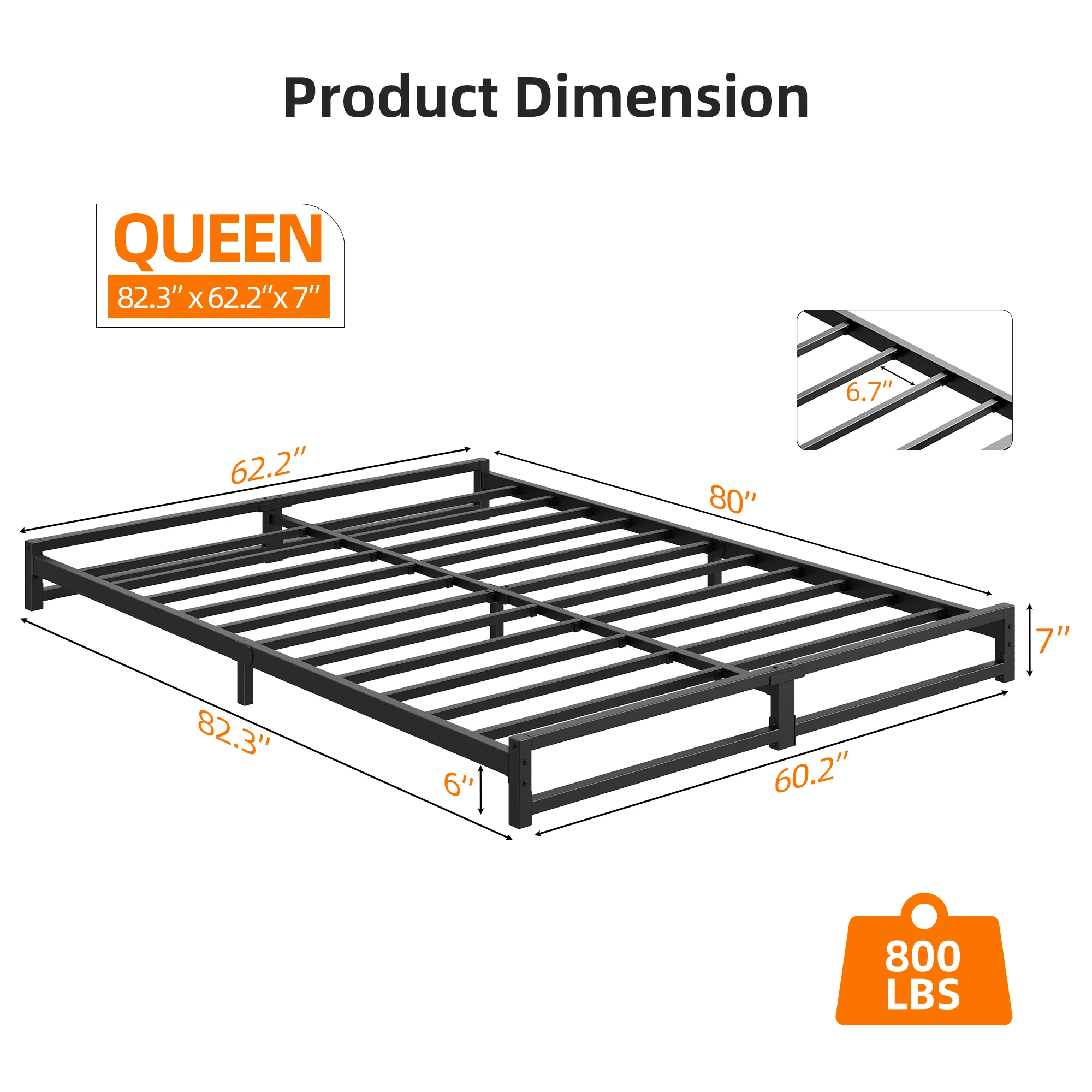 6 Inch Queen Bed, Metal Platform Bed Frame with Steel Slats Support, Mattress Foundation, Easy Assembly, No Box Spring Needed