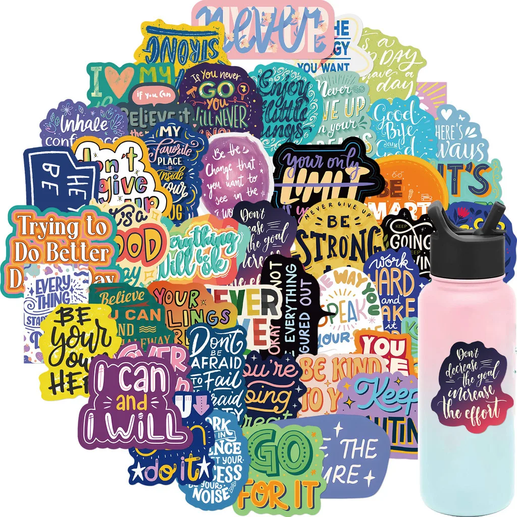 50PCS Motivational and Personalized English Phrase Graffiti Stickers for Bicycle Hand Account Pencil Case Decals