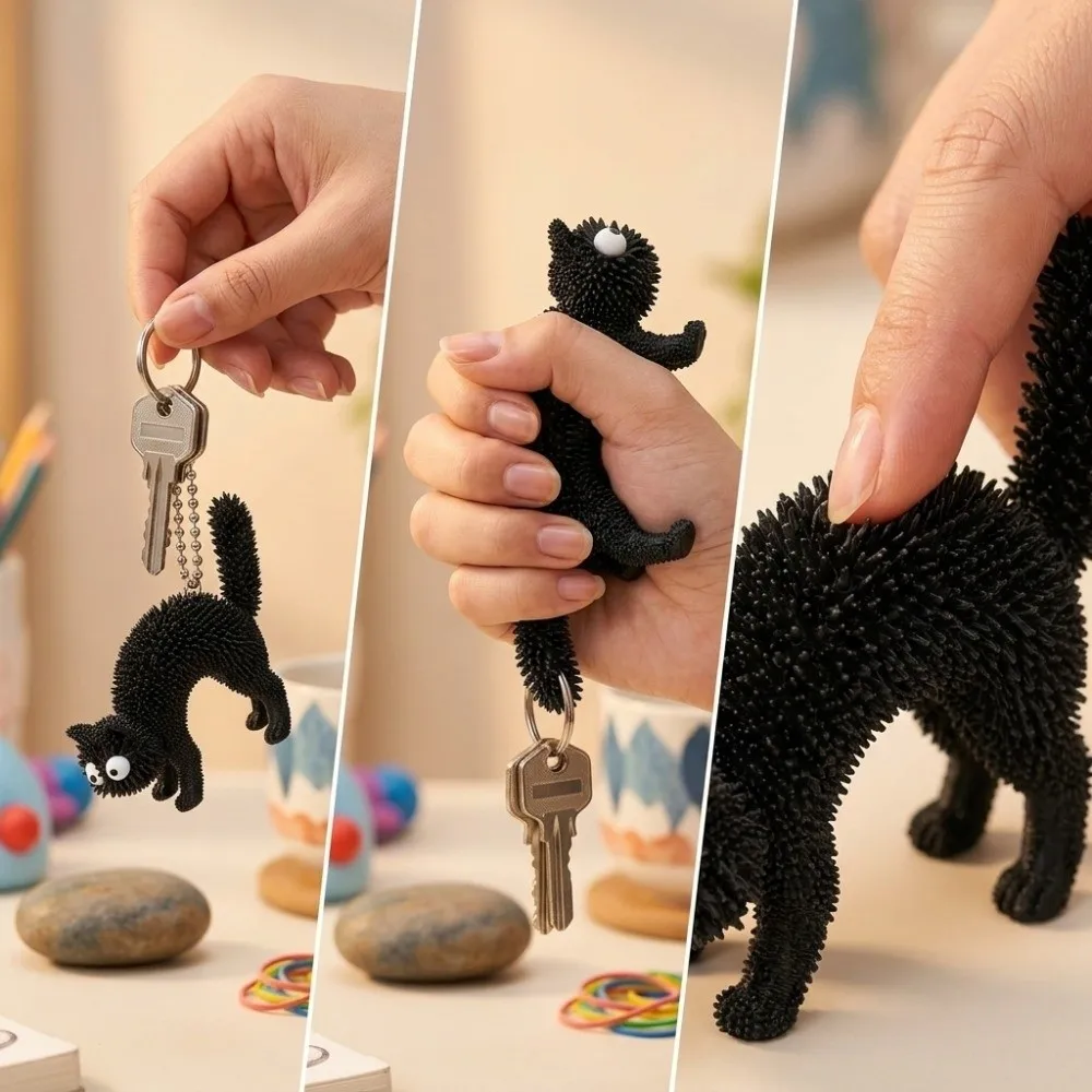 3D Printed 3D Printed Keychain Spiky Lightweight Spiky Cat Keychain Compact Stereo Tactile Stress Relief Pendant Daily Carrying