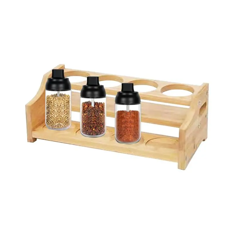 

2 Tiers Wooden Spices Rack Kitchen Seasoning Can Storage Rack Countertop Holder Oil Bottle Condiment Shelf Organizer