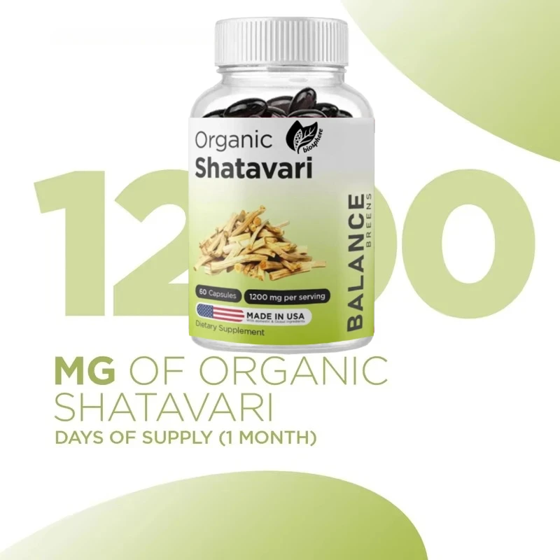 Organic Shatavari 1200mg Capsules - 60 Count Female Hormone Balance Mammalian Vitamins Asparagus Racemosus Root Herb Supplement