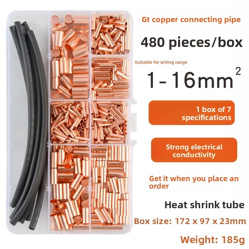 Assorted GT Copper Wire Splice Sleeves Kit, Bare Copper Straight Connecting Pipe Butt Terminals for Electrical Cable Crimping
