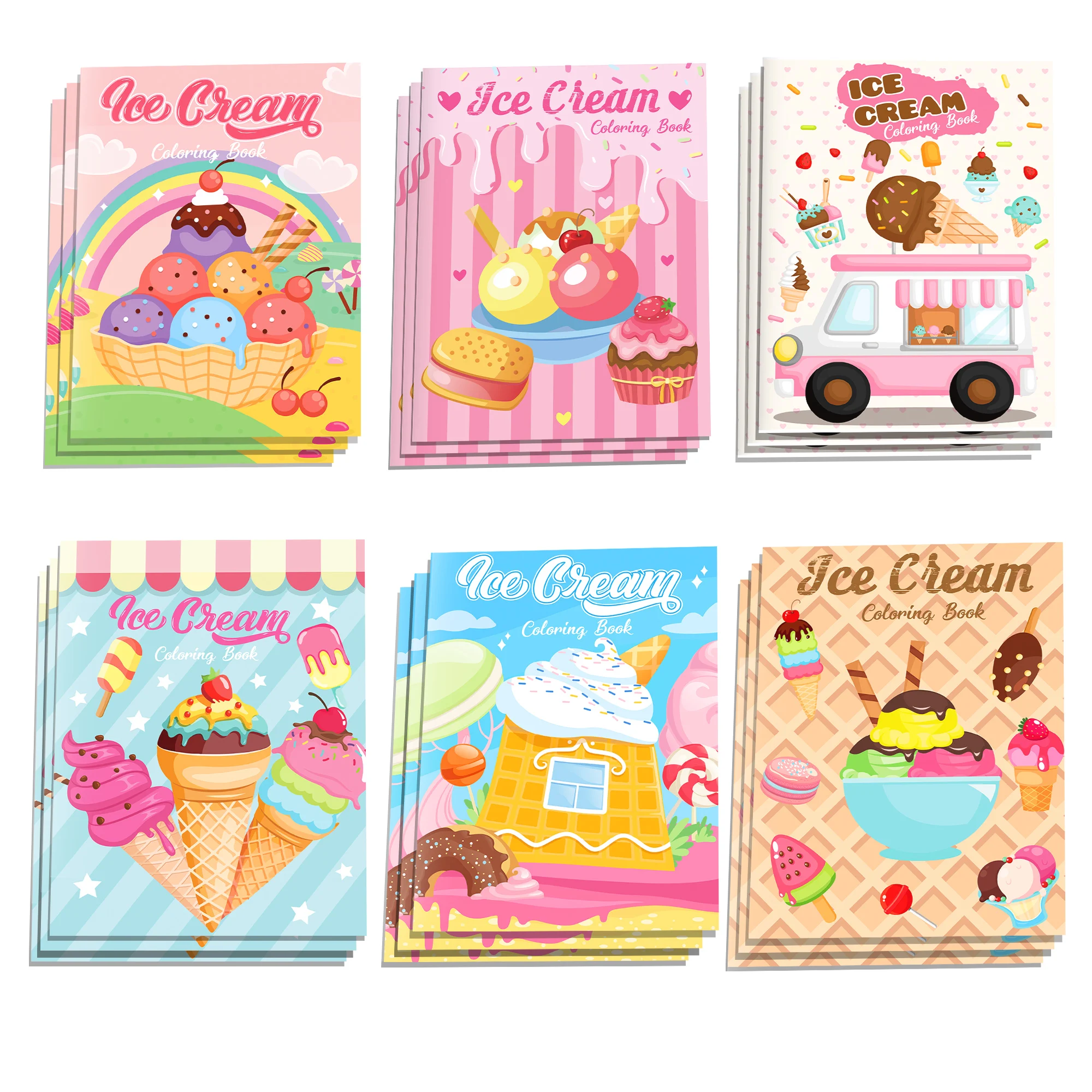 12pcs Sweet Ice Cream Themed Coloring Books Graffiti Drawing Painting Book For Kids Birthday Gifts Party Drawing Notebook