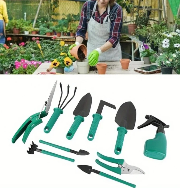 

Набор садовых инструментов из 10 предметов с чемоданом, неэлектрическими инструментами из металла и пластика с нескользящей ручкой, полный садовый набор