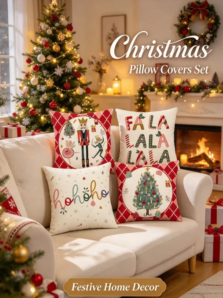 New Arrival Christmas Pillow Covers , Nutcracker Tree  Decorative Cushion Cases, Festive Xmas Throw Pillowcases for Sofa Bed Win