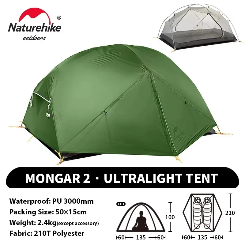 Naturehike Mongar UL 2-tent 2-persoons backpacktent 20D ultralichte reistent Waterdicht Wandelen Survival Outdoor Campingtent