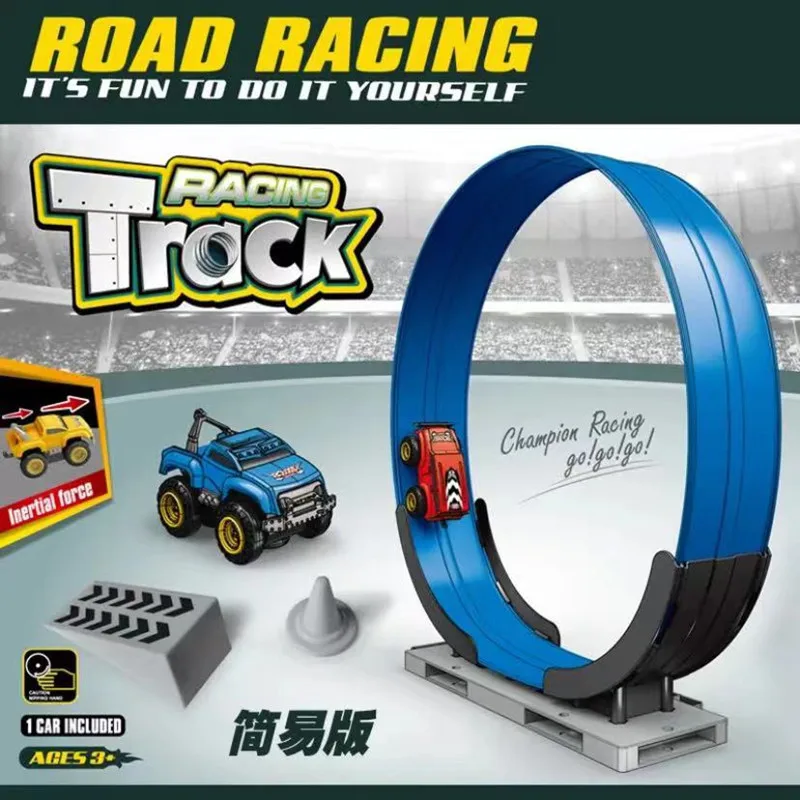 Fajny, zmontowany samochodzik na torze, napęd inercyjny, z odciągaczem, zawieszenie, nie zderza się, antygrawitacyjny, magnetyczny samochodzik na torze dla dzieci.
