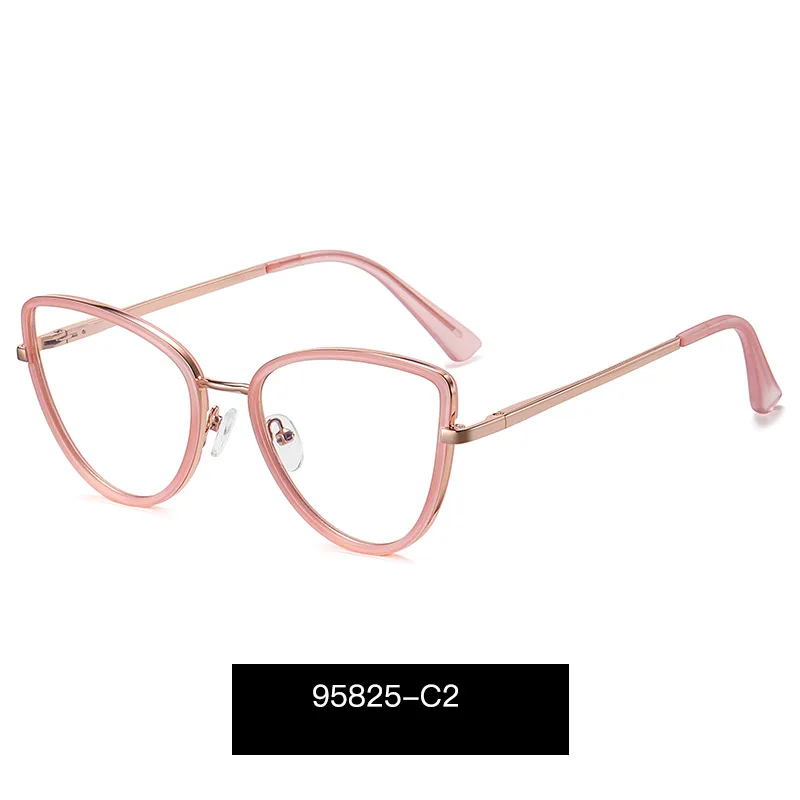 Modische Brillenfassung für Damen, Cat-Eye-Brille, Retro, Blaulichtfilter, Metallrahmen, Trend, optische Computerbrille
