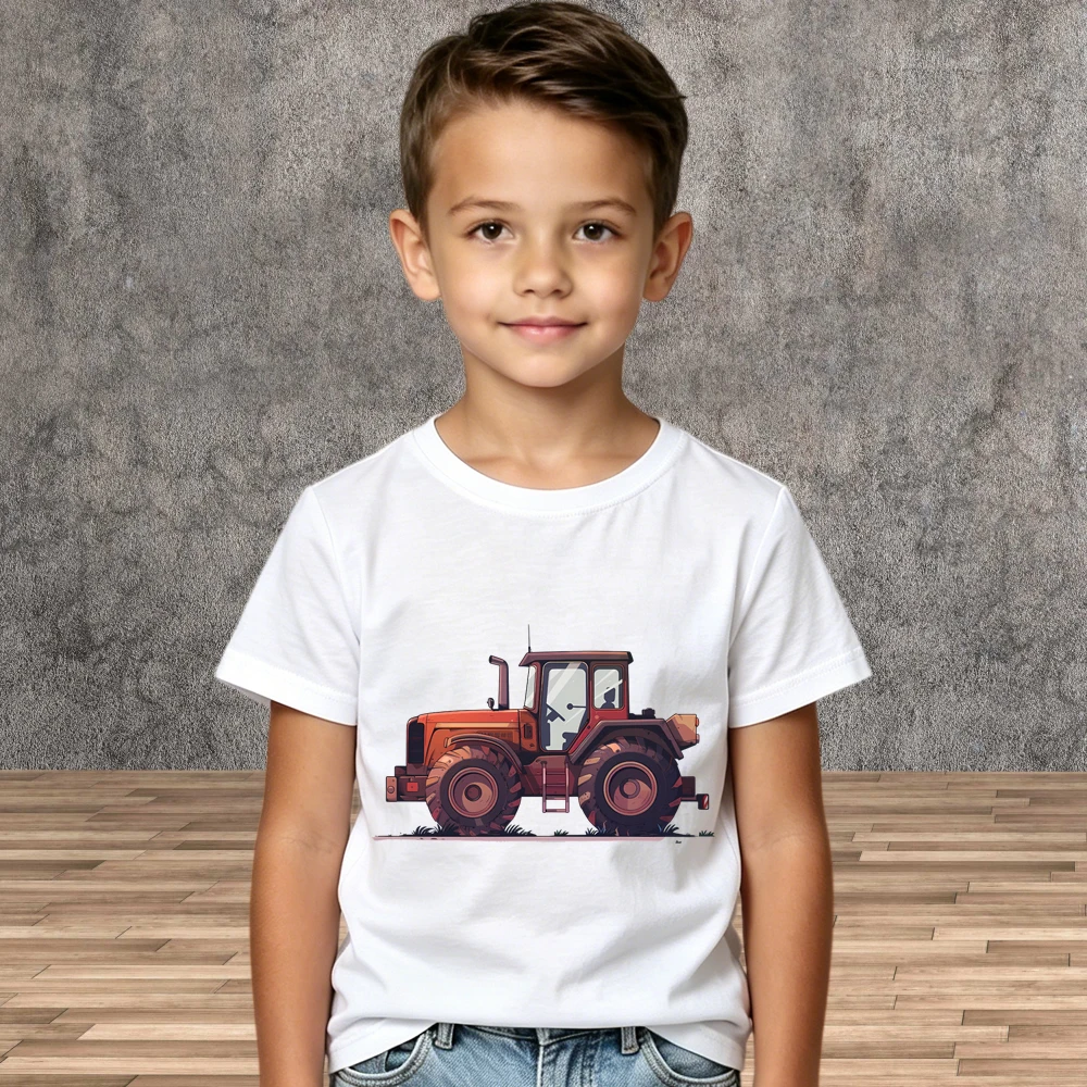 Boys Summer Top Kids Short Sleeve Cartoon Tractor Design T-Shirt Chilren Cotton Tees Shirt