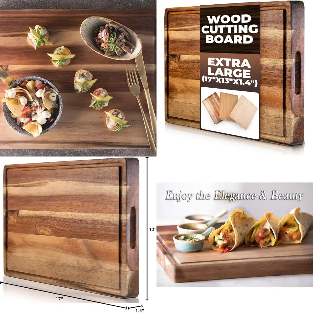

Extra Large Heavy Duty Butcher Block with Juice Groove - 17x13x1.4 Organic End Grain Chopping Block for Meat and Cheese Serving