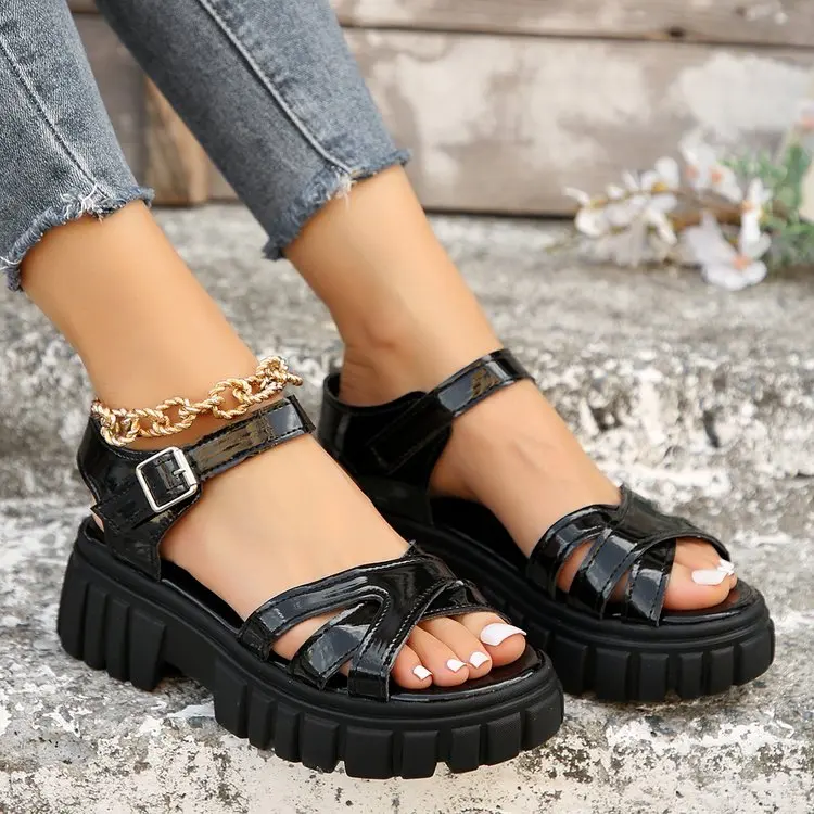 2023 High Heels Gladiator Sandals Woman Open Head Sexy Block Heel Platform Shoes Summer Buckle Size 35-43 Women Sandals