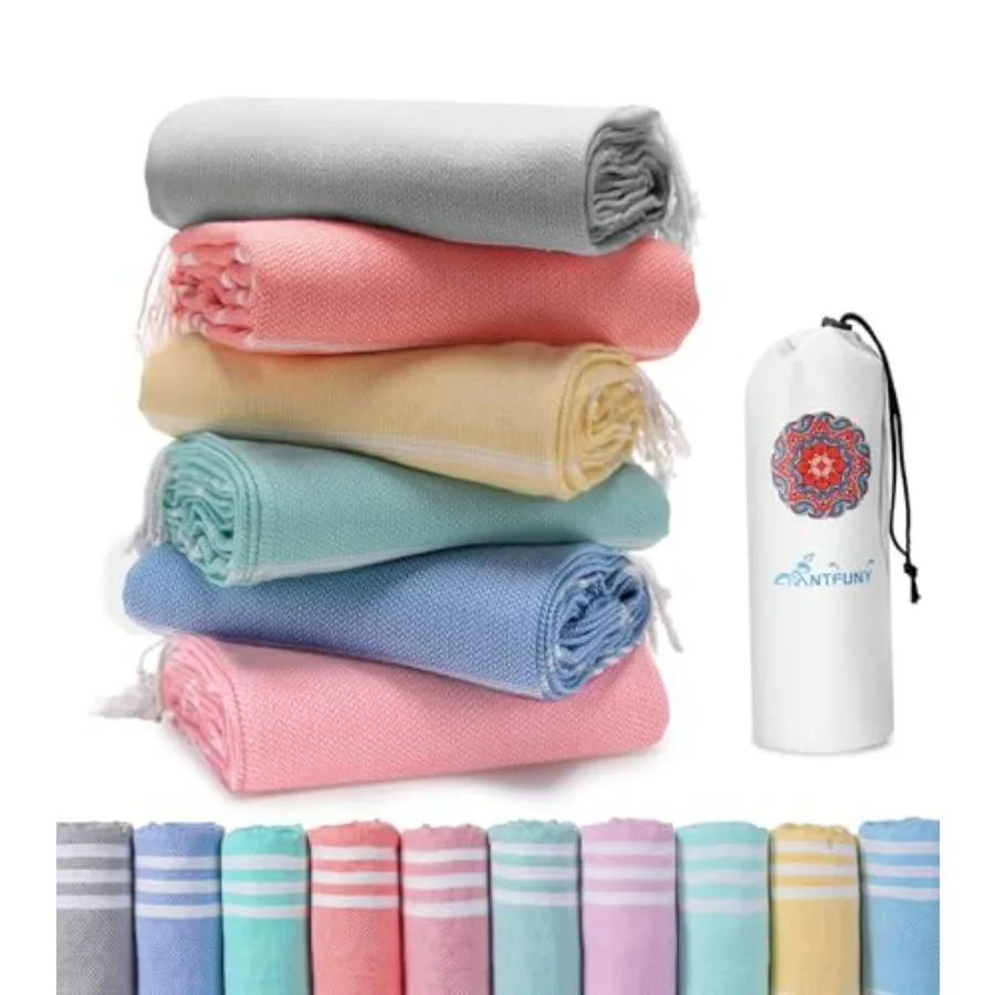 

Turkish beach towels for vacation: cotton, navy blue, quick-dry sand-free soft oversized XL bath pool swim towel set, 6-pack bu