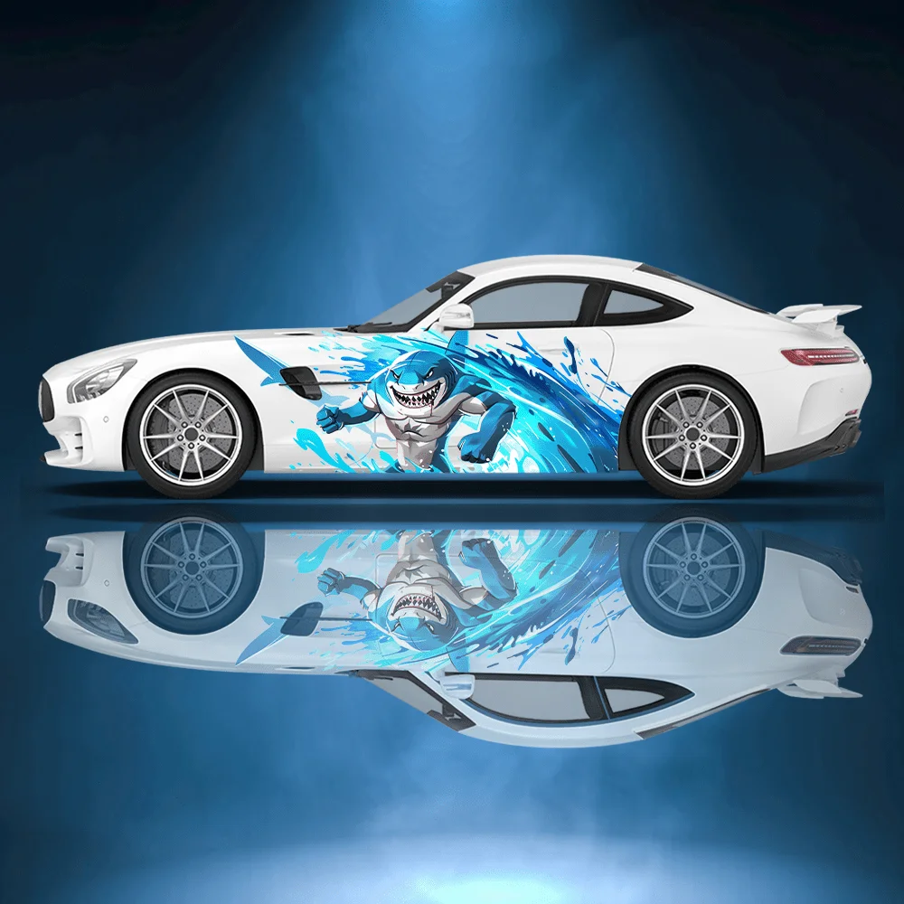 

Shark Playing on A Surfboard Car Vinyl Wraps Decal Self-adhesive PVC Sticker Suitable for Trucks SUV Decoration Auto Accessories