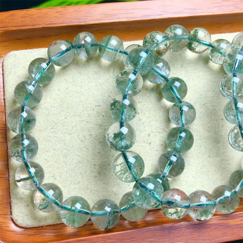 Natural Green Garden Quartz Bracelet Women Lucky Crystal Clear Round Beads Strand Bangles Healing Jewelry Gift 9/11/12MM