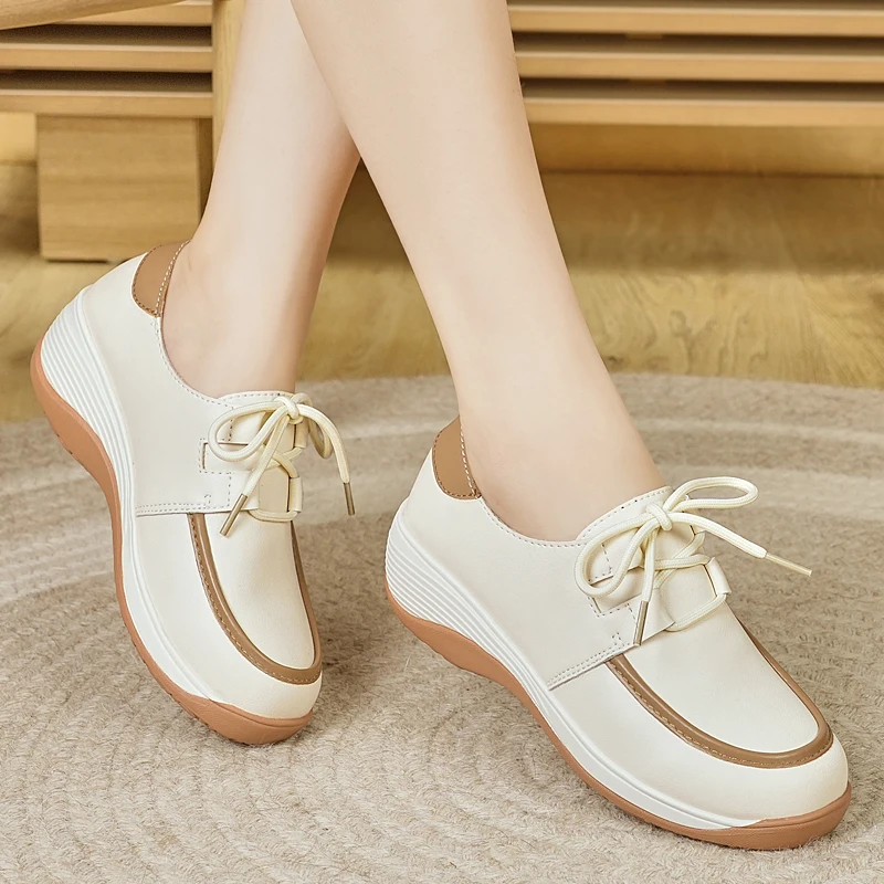 

Женские туфли на платформе с танкеткой и шнуровкой, удобные кроссовки на рокерной подошве, нескользящая повседневная обувь для ежедневной носки