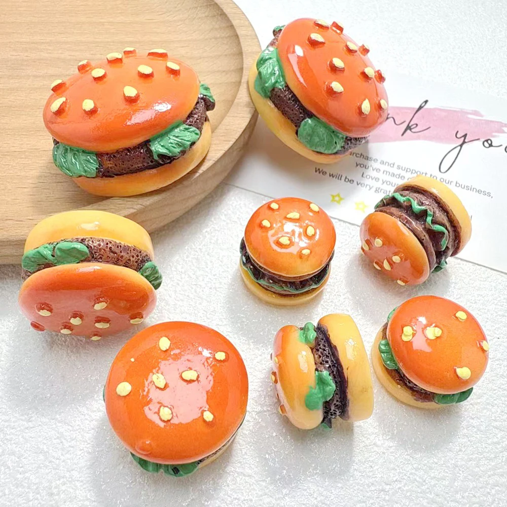 5PCS Shiny Beef Burger Series Miniature Flat Back Resin Cabochons For Hairpin Scrapbooking DIY Home Decor Craft Accessories