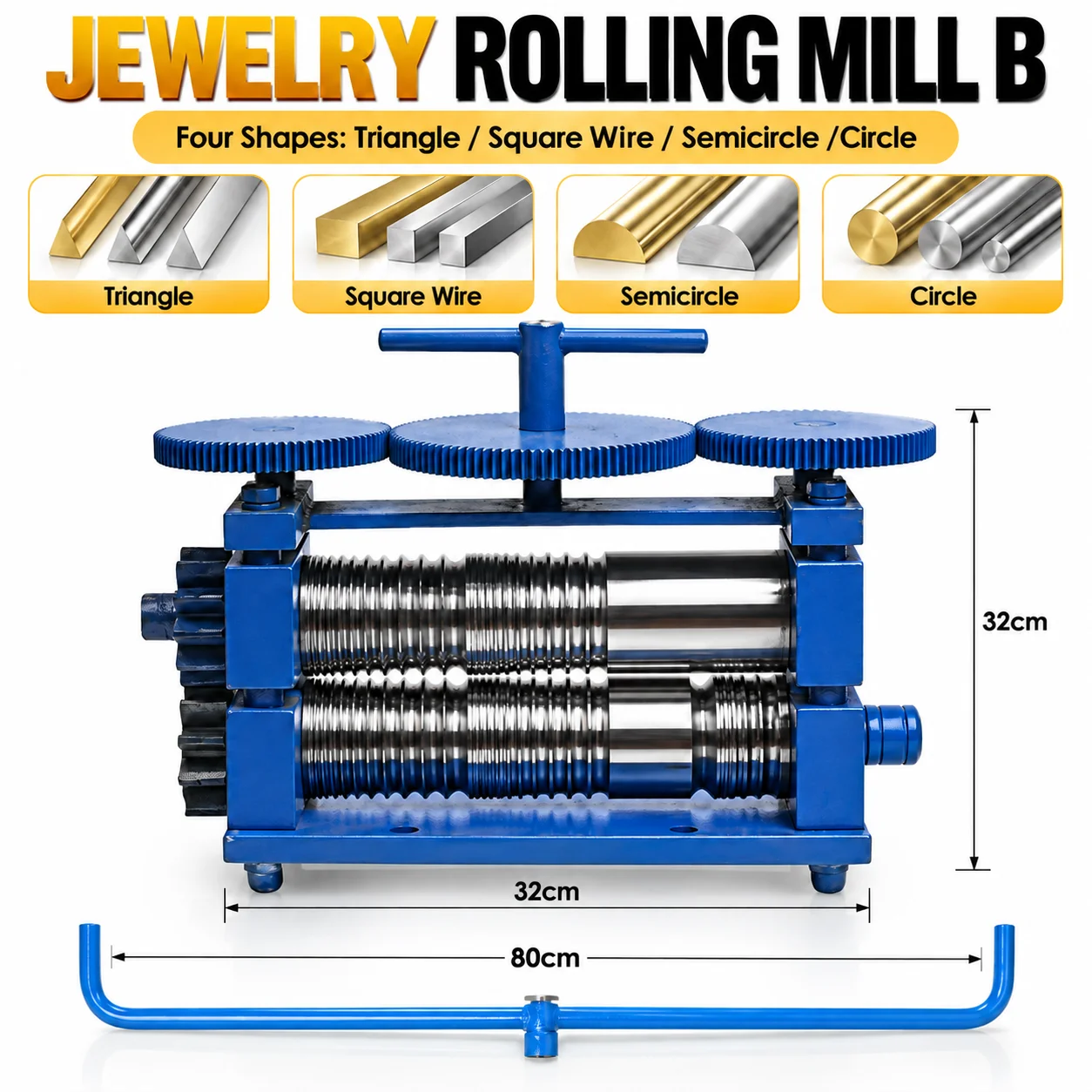 32*32cm Long Style European Blue Hand-cranked Rolling Mills Wire Sheet Semicircle Round Press Metal Jewelry Rolling Mill Machine