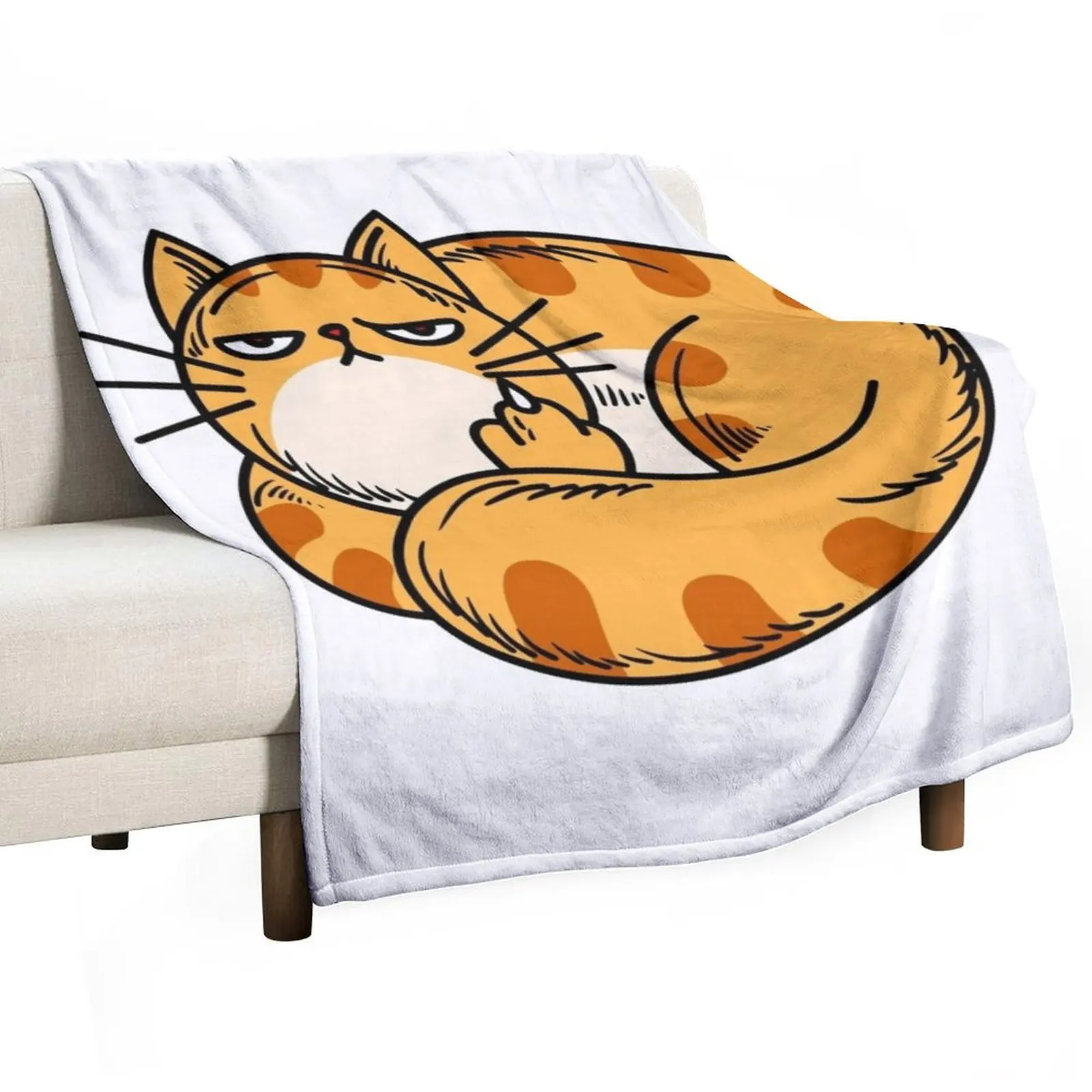 Orange Cat Middle Finger Throw Blanket Moving decorative blankets ands For Decorative Sofa Luxury Throw Sofa Quilt Blankets