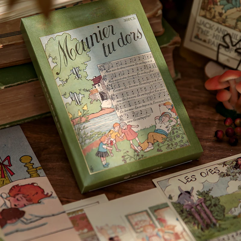 

30Pcs/box Fairy Tale Book Series Boxed Postcards Retro Fairy Tale Book Style Retro Text Cartoon Travel Souvenir Message Postcard