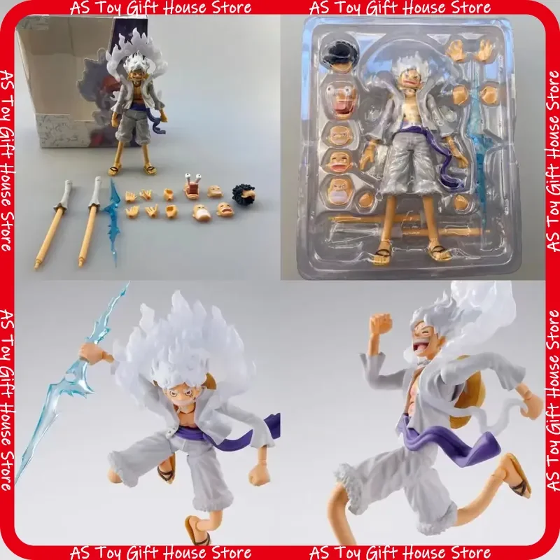 Figura de Acción Coleccionable de Monkey D. Luffy Gear 5 Sun God Nika, con Rostros Intercambiables y Accesorios, Decoración Anime