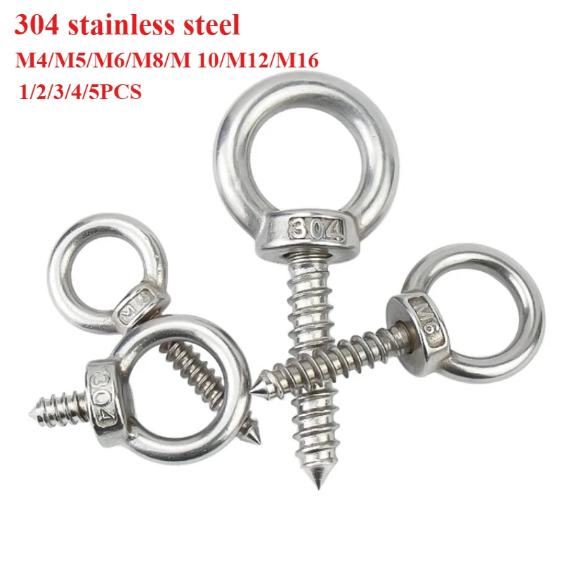 

M5M6M8 304 Stainless Steel Hanger Ring Self-tapping Screws with Round Ring Hooks Self-drilling Sheep's Eye Ring Type Wood Bolt