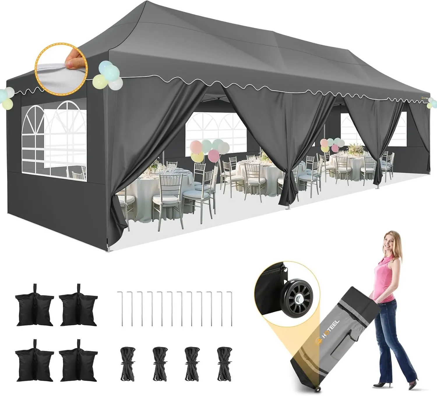 

10x30 Pop Up Canopy with 8 Sidewalls, UV 50+ and Waterproof Party Tent 10×30, Large Space Easy Pop Up Canopy, Patio (Grey)