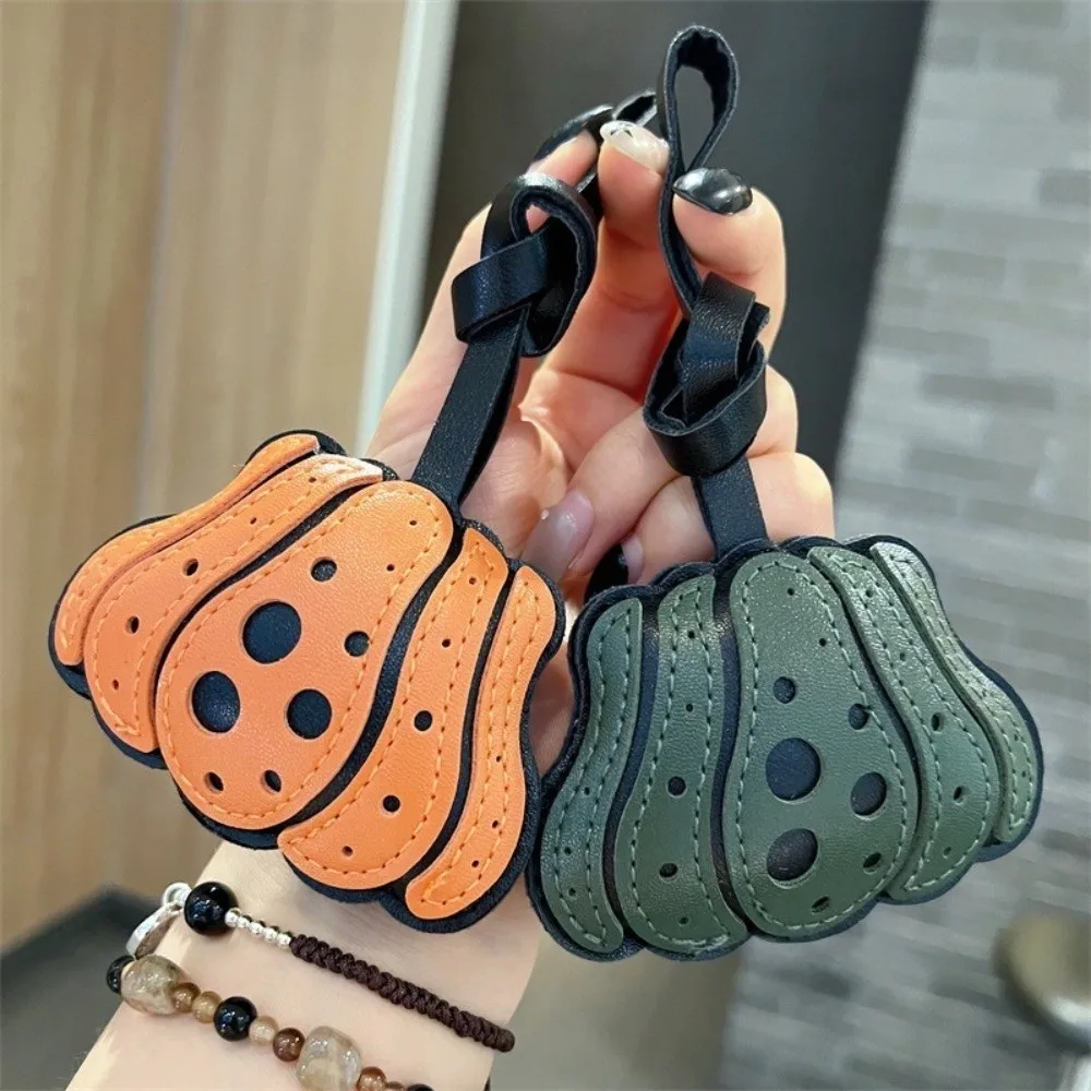 Creative Solid Color Pumpkin Keychain Polka Dot Leather Halloween Bag Pendant Charm Key Ring Beg Accessories Bag Charm