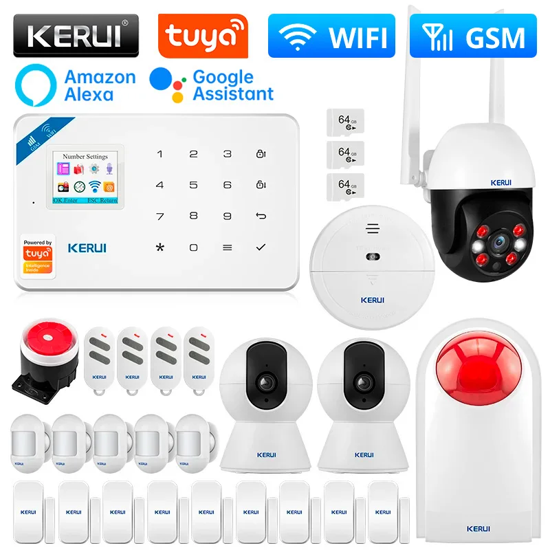 

KERUI W181 Alarm System WIFI GSM Alarm Tuya Smart Home Alexa Anti-pet Motion Sensor Detector Door Sensor Sounder Siren IP Camera