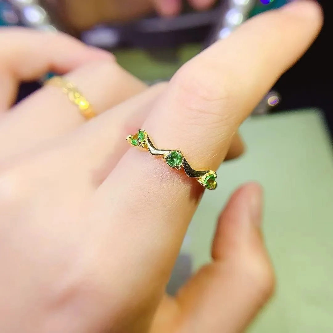 

KJJEAXCMY High End Women's Ring Natural Tsavorite S925 Silver with Electroplating Boasting High Clarity Full Brilliance Gift