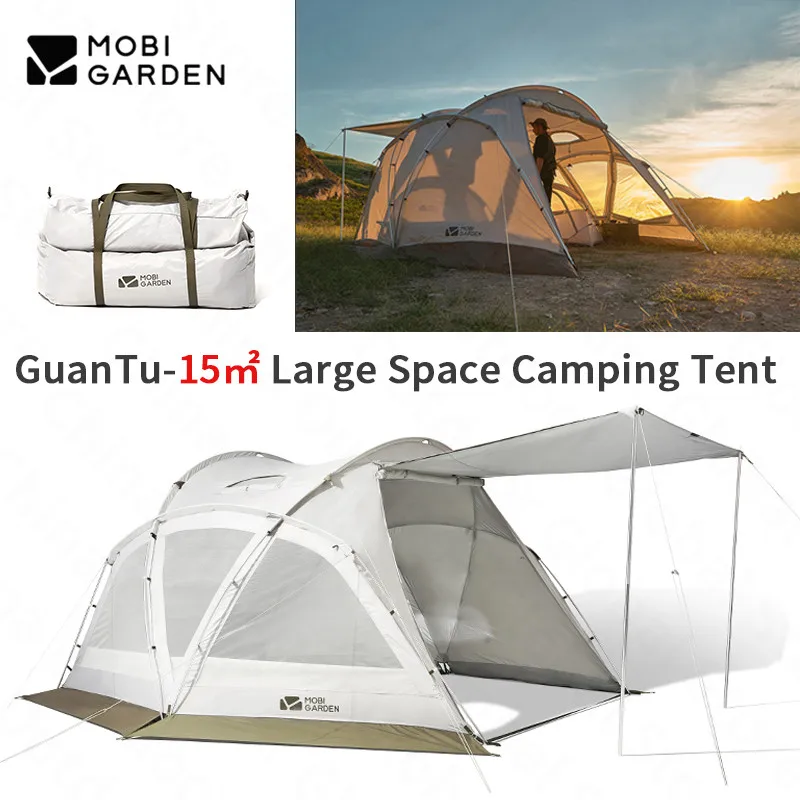 MOBI GARDEN Camping Dome Tent 15㎡ Outdoor Large Space 5-8 Persons Portable Windproof Tent Four Season With Chimney Ceiling Top