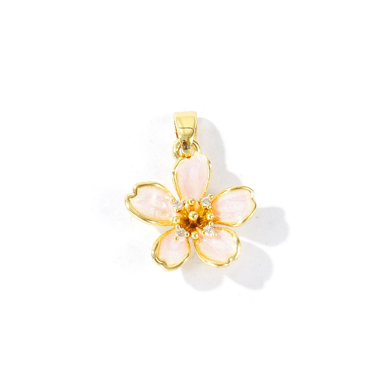 2 Stück 18k vergoldete Anhänger mit transparentem Zirkon, Perle, Regenschirm, Blume, Melonenkern, Schnalle, Messinganhänger für DIY-Halskettenherstellung. – Detail 7
