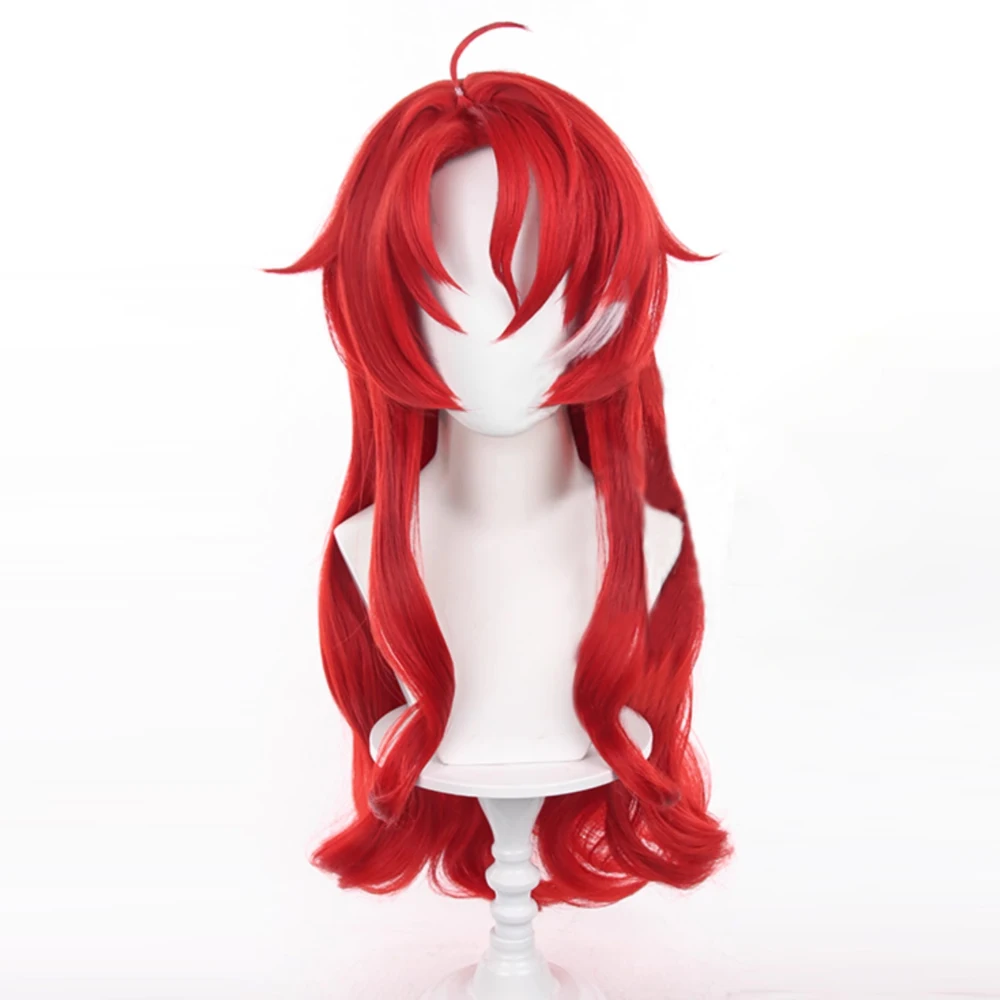Honkai Star Rail  Argenti Wig Synthetic Long Wavy Red White Highlights Game Cosplay Heat Resistant Hair Wig for Party