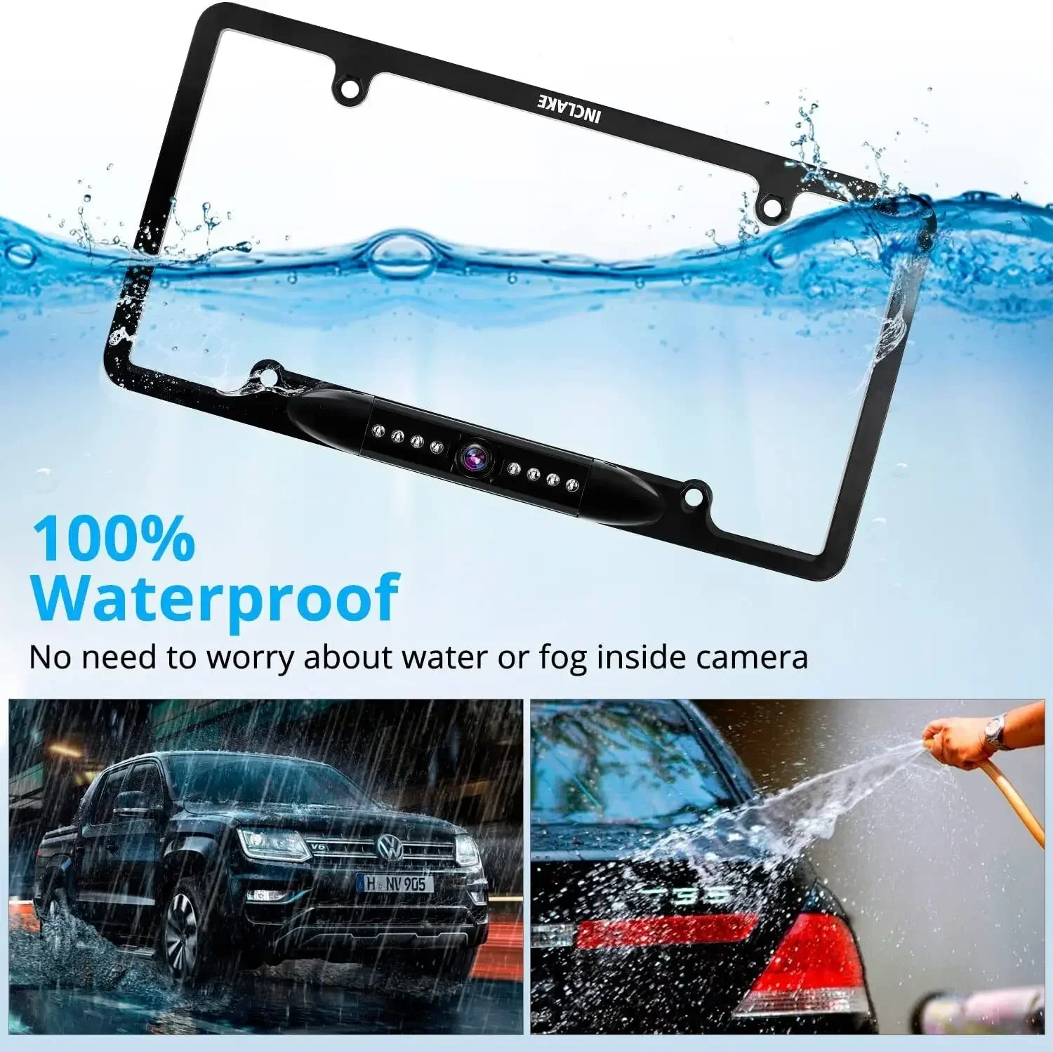 QueenDer HD Night Vision U.S. Reversing Rearview Camera License Plate Frame, Suitable for Cars/SUVs/pickups/trucks/trailers