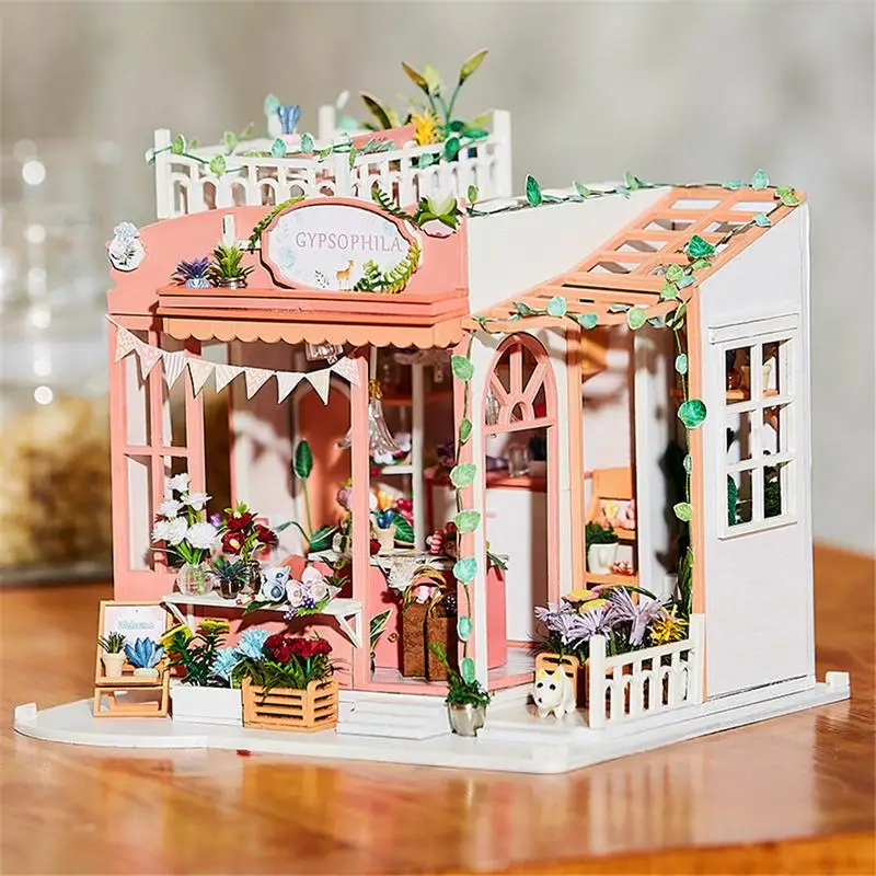 Miniature House Model Wooden Architecture Toys Led Light Plants Ornament Furniture Toys With A Clever Design For Adult Teenagers