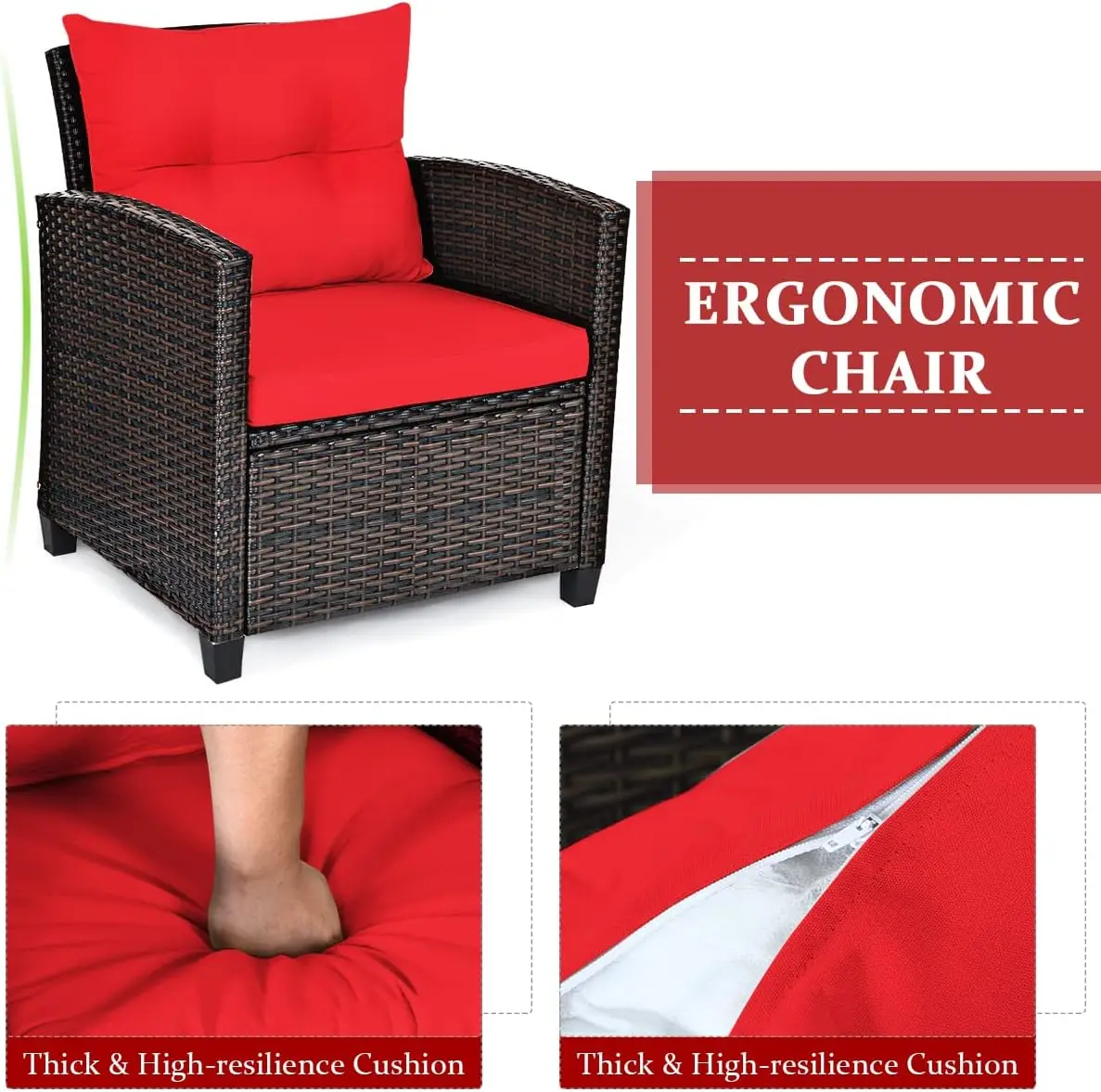 3 Stück Terrassen möbel Set, Onesize, rotes Wischen mit feuchtem Tuch