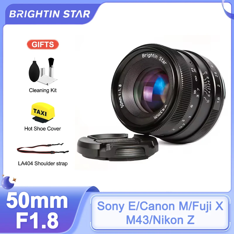 

Brightin Star 50mm F1.8 APS-C Large Aperture Portait Manual Focus Prime Lens for Canon EOS M Fuji X FX Sony E FE Nikon Z M4/3