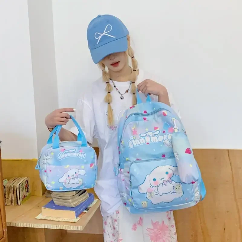 Mochila para niña con estampado Kawaii de gran capacidad, bolso escolar multifuncional para estudiante, bolsas de nailon Kuromi para mujer, 3 uds.