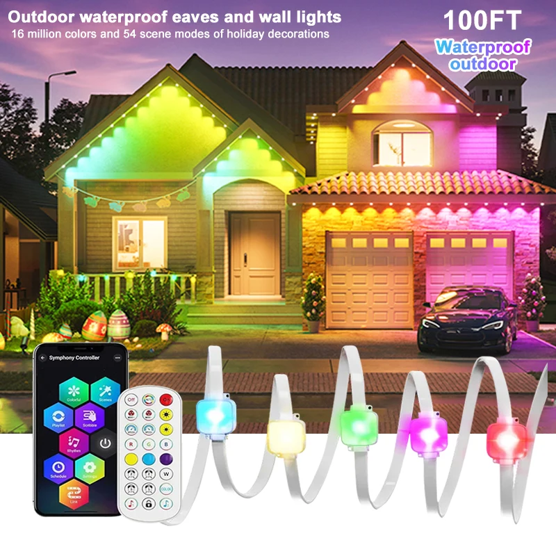 

Permanent Outdoor Lights Smart RGBIC Eaves LED Lights Festival Flashing Lighting Fairy String for Christmas Holiday Decorations