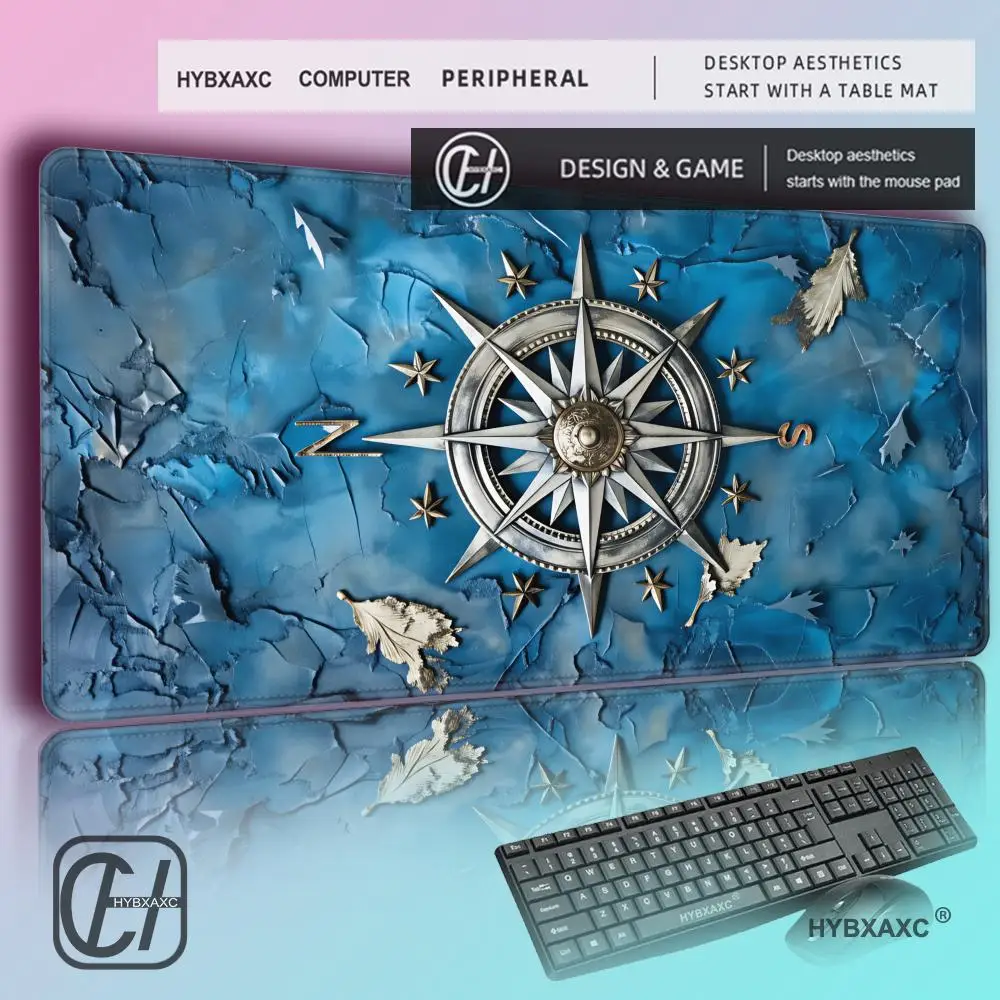 HYBXAXC Vintage Steampunk Compass Design MousePad Non-slip Locking Edge PC Laptop Accessories Rubber Keyboard Game  DeskMat