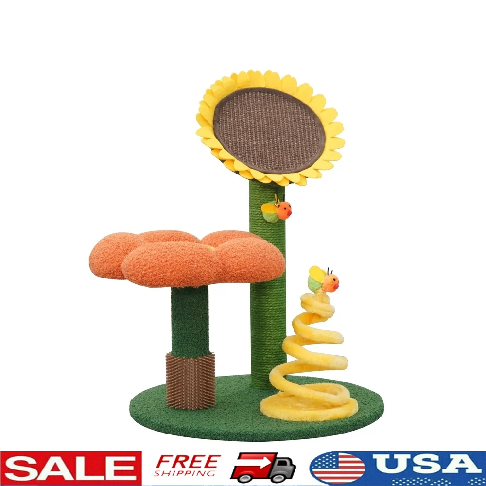 

Garden Style Cat Tree Flower Perch Sunflower Sisal Scratching Mat Active Bee Toy Rubber Grooming Brush