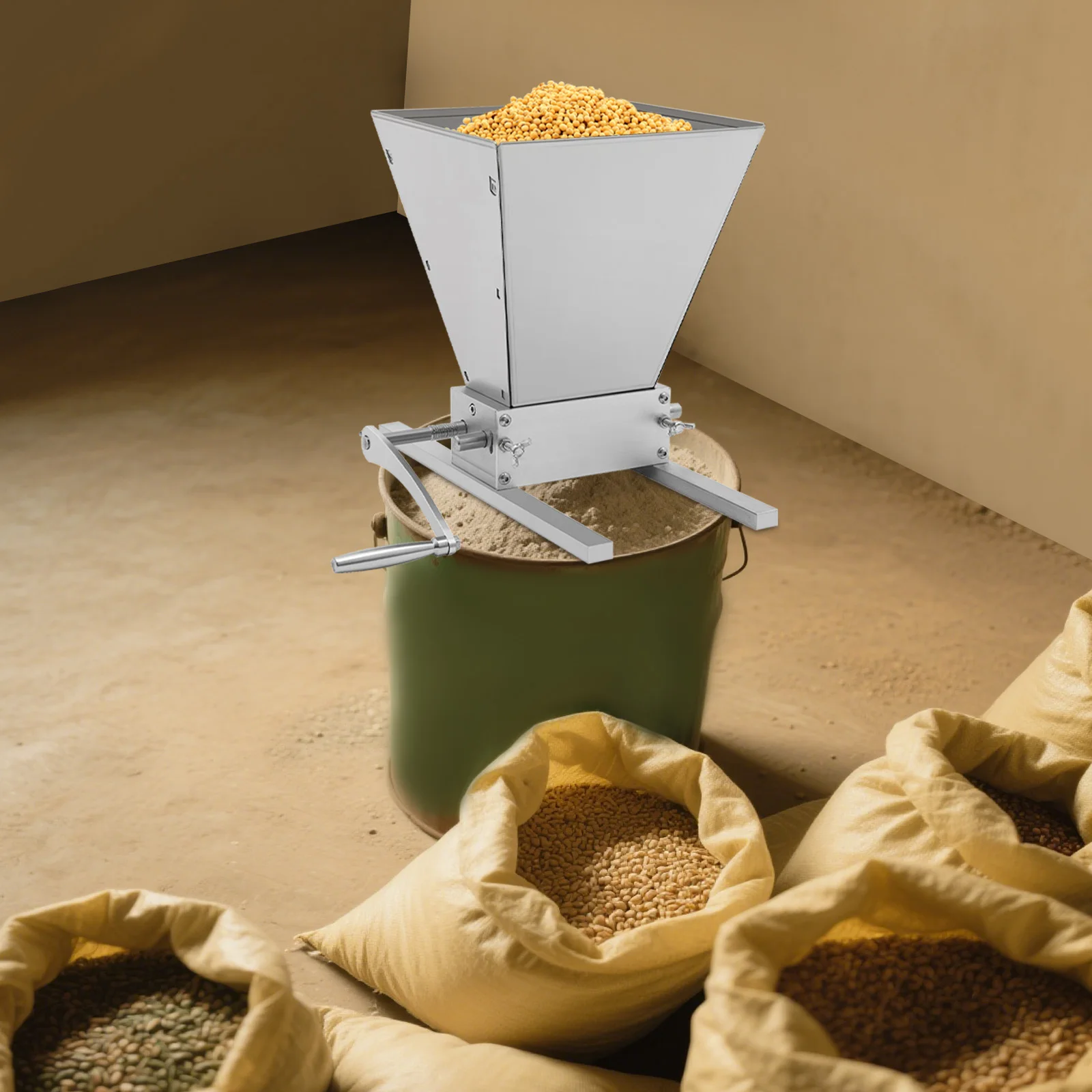 

4L Hand Crank Grain Grinder Grains Mill Wheat Milling Grinding Machine Carbon Steel Roller Malt Crusher for Beer Brewing