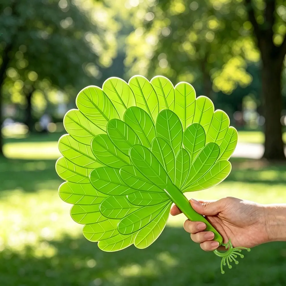 Portable Plastic Leaf Hand Fan Large Wind Smooth Edge Handheld Fan Leaf Shape Hanging Handle Decorative Fan Summer Cooling