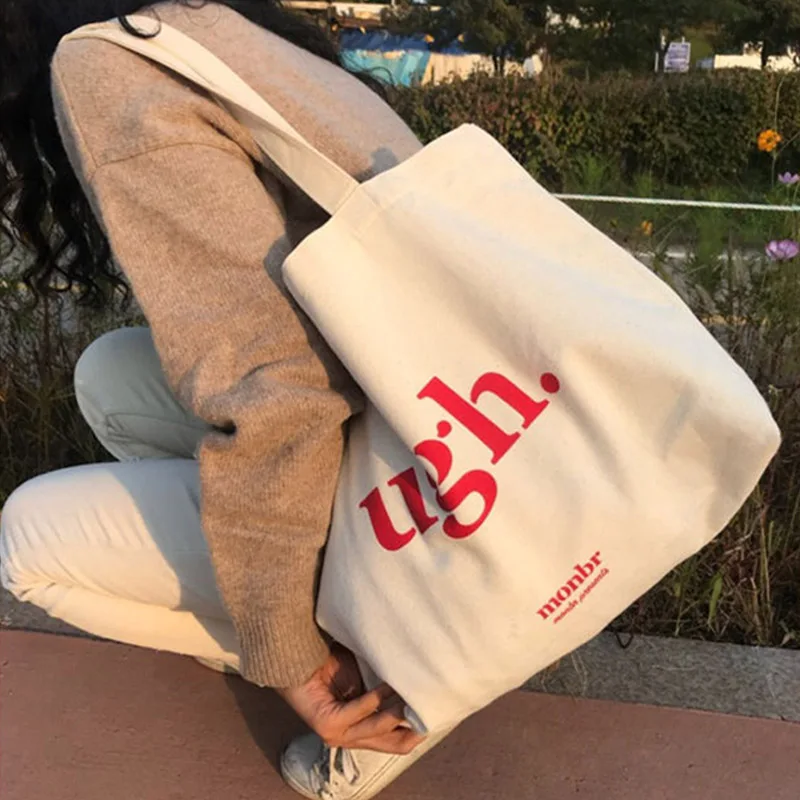 Women\'s Bag Cheap Casual Large Capacity Shoulder Bags Shopper Canvas Ugh Letter Fashion Harajuku Zipper Print Ulzzang Handbags