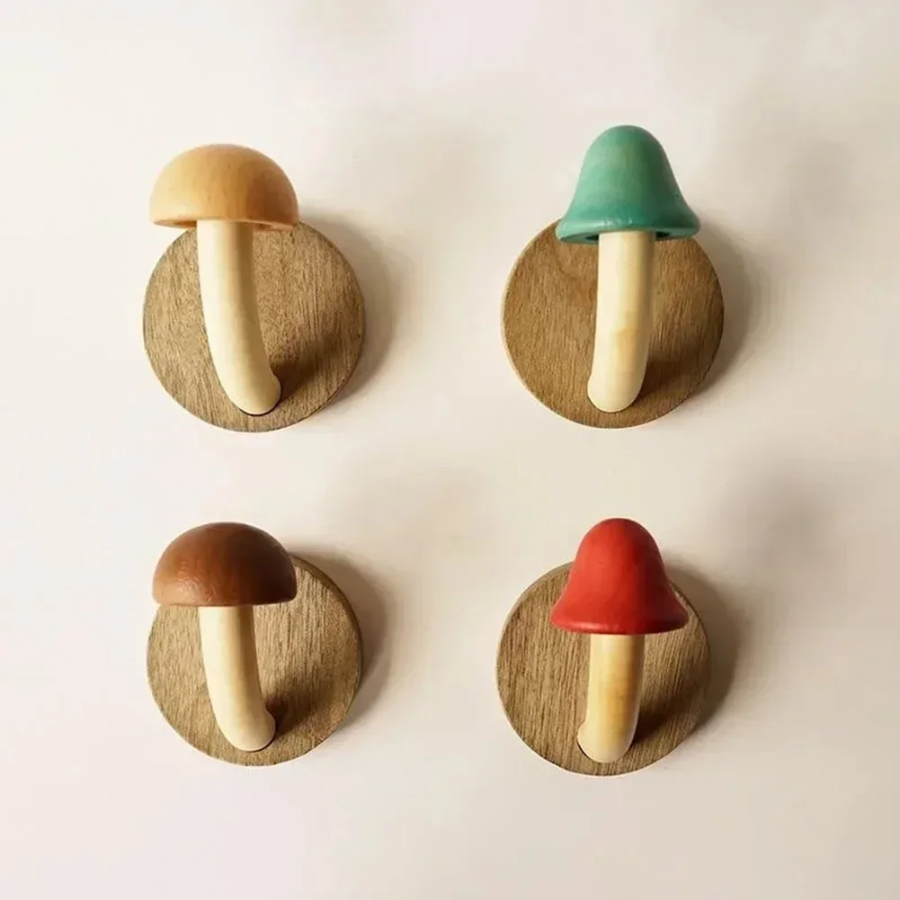 Mushroom Wood Hook Coat Hat Hanger Punch-free Wall Door Key Holder Hooks Multipurpose Kitchen Bathroom Towel Cloth Storage Hook