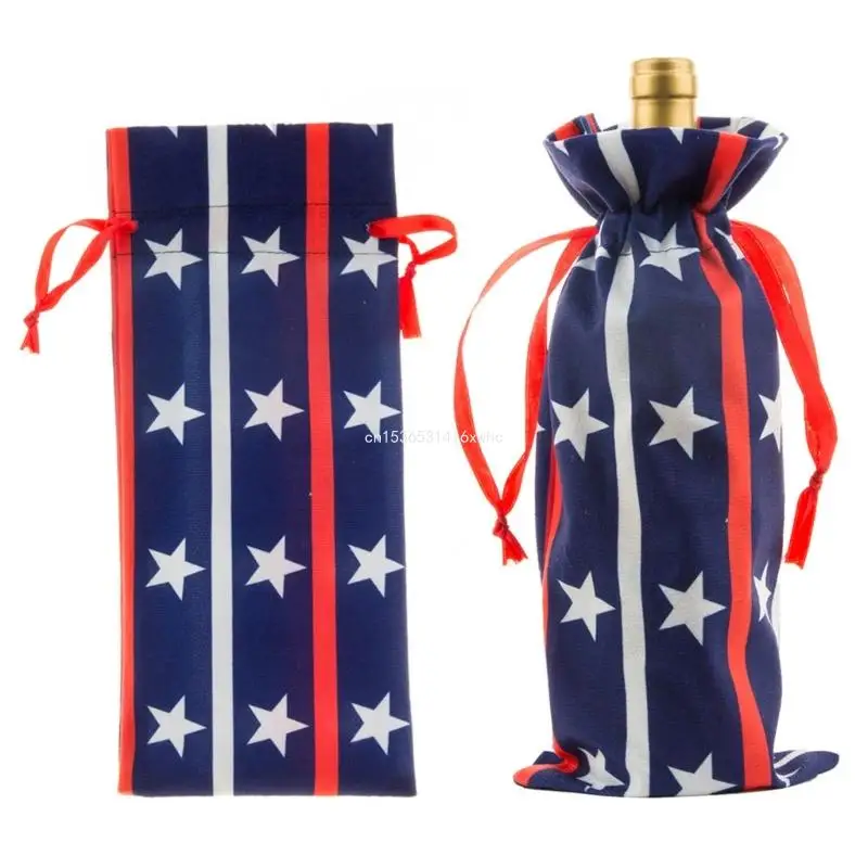 Dropship Flannel Wine Bottle Bag Pack of 6pcs Independence Day Wine Bottle Cover