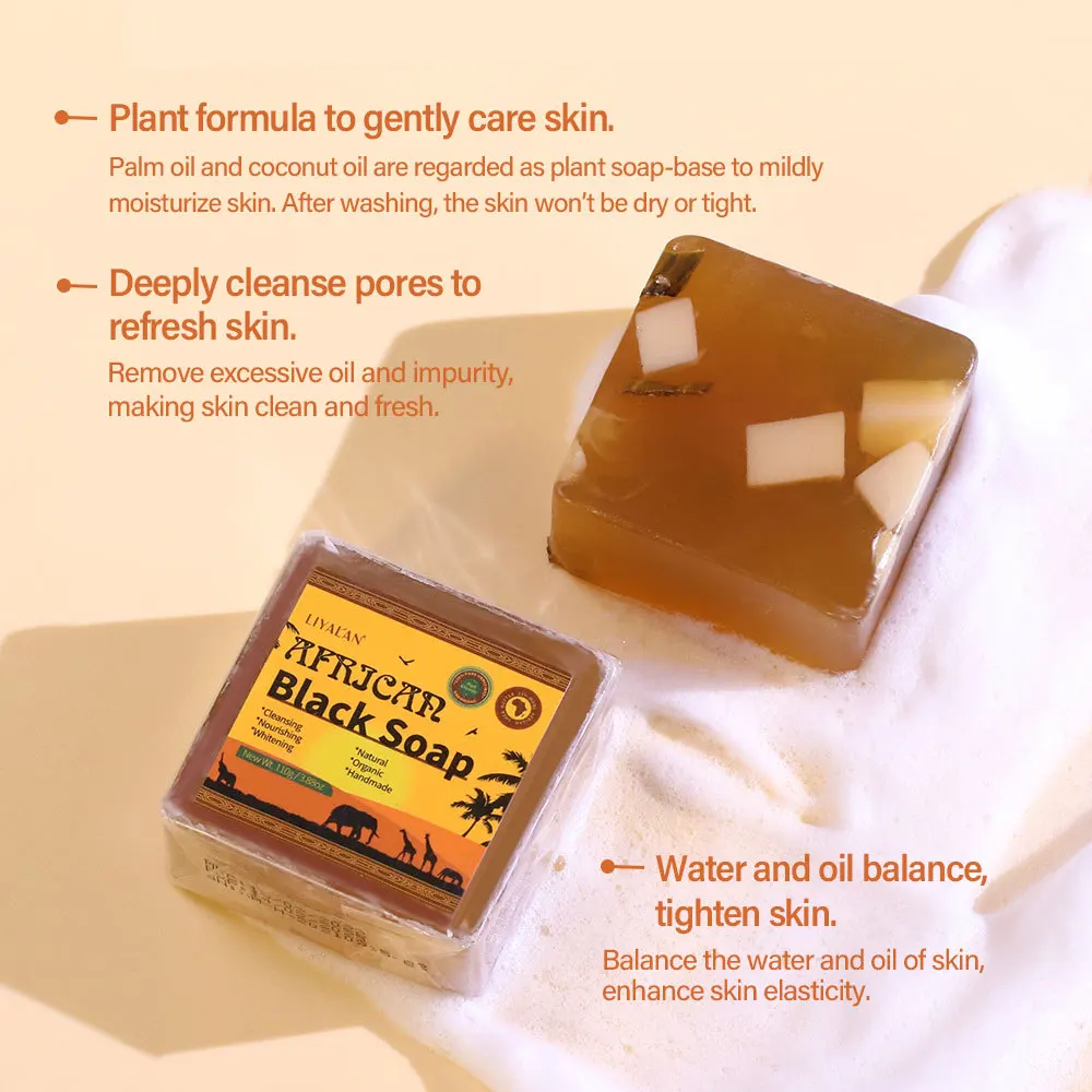 Original African Black Soap Dark Spots Remover Acne Remover Deep cleaning of the back with black soap Clear Skin 100g