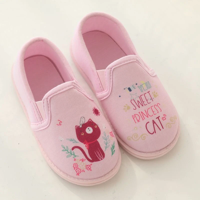 Little Girls Pink Kitty House Slippers Cute Cartoon Cat Floor Shoes Princess Slip On Soft Indoor Loafer Kid Autumn Bedroom Shoes