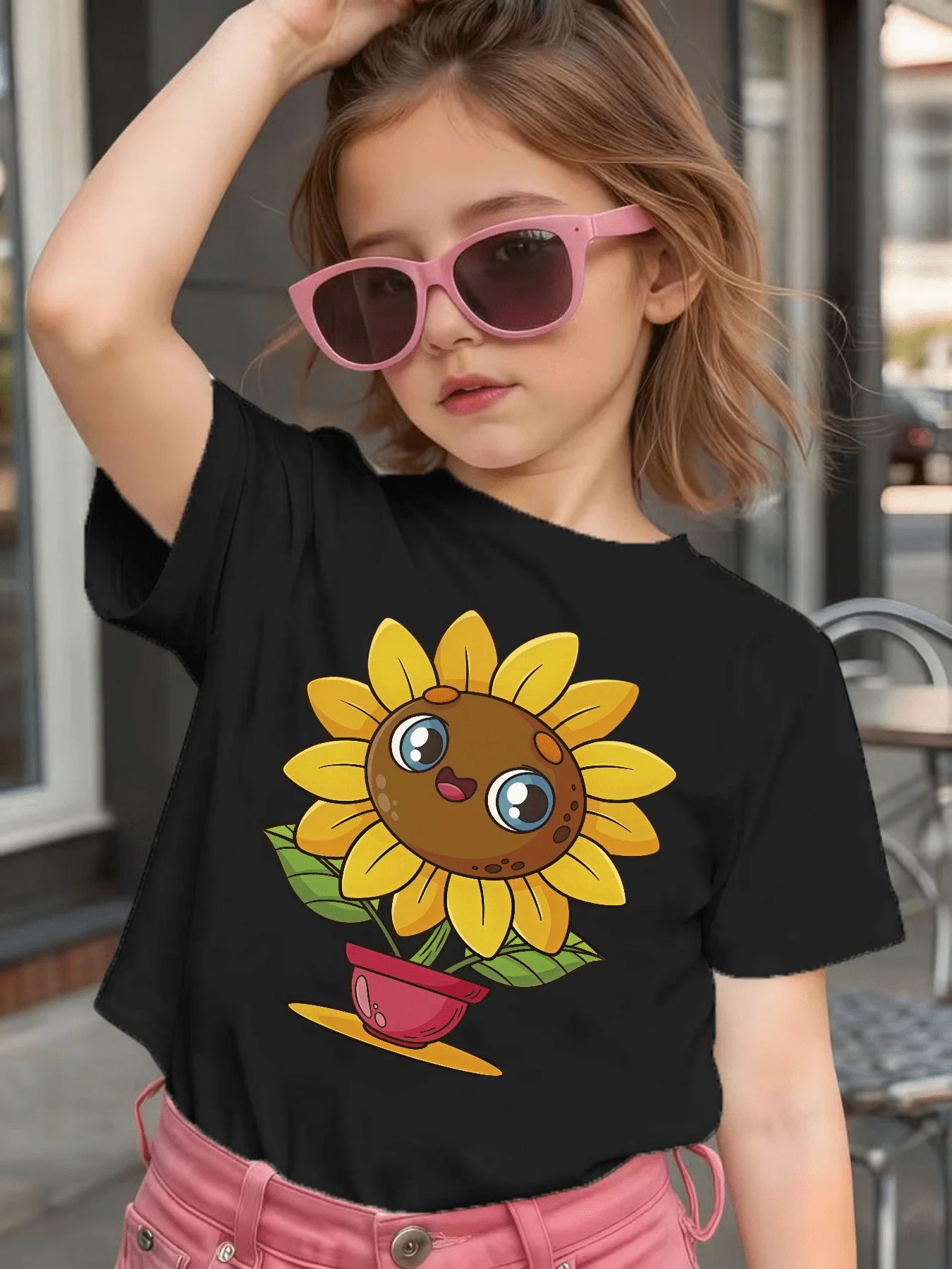 Sweet Cartoon Sunflower T Shirt Boys Girls Family Match Breathable Cotton Short Sleeve Summer Casual Children Basic Daily Wear