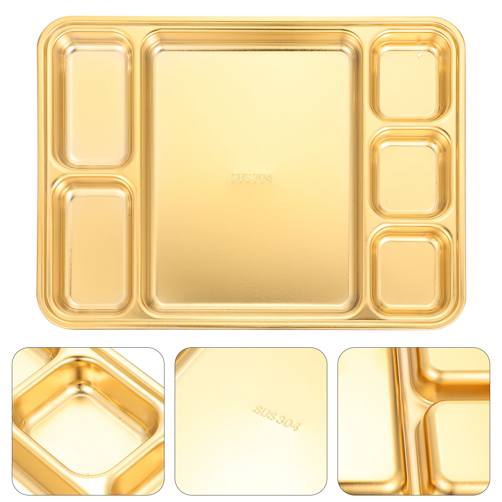 

Stainless Steel Divided Plate Compartment Food Serving Tray Lunch Container Meal Prep Stackable Storage Golden Reusable Fruit