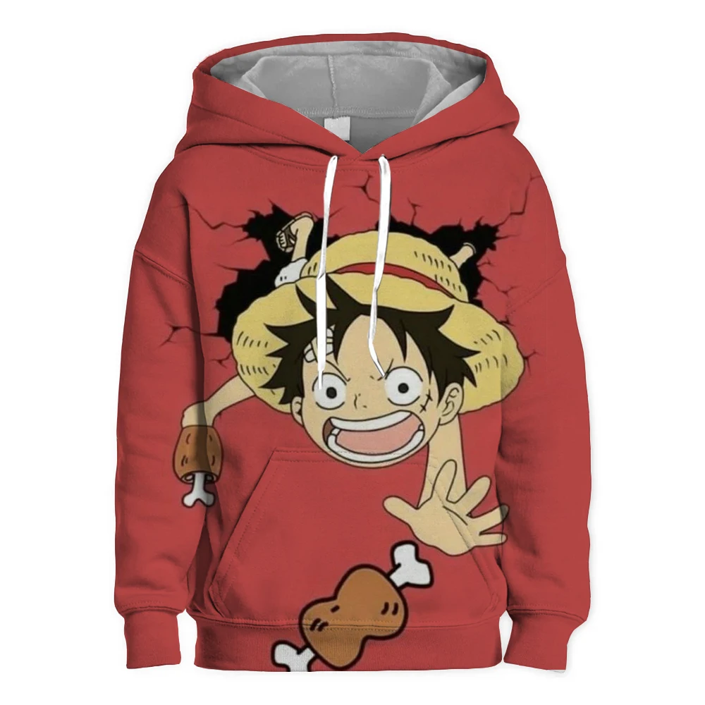 Anime One Piece Hoodies Luffy Casual Ace Law Zoro Luffy 3D Printed Streetwear Kids Sweatshirts Pullover Hooded Boys Costume